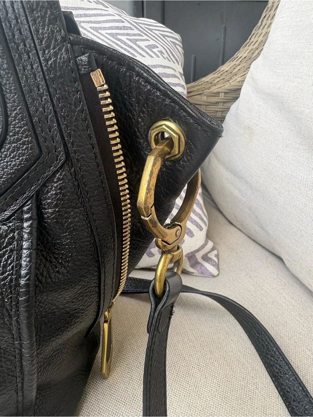 orYANY Black Leather Satchel with Adjustable Strap Brass Hardware
